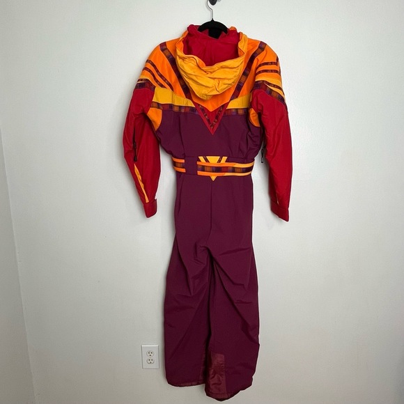 Vintage Custom Ski Suit Colorblock Fulllength Hooded Zipper Pockets Belt Size S - Picture 7 of 13